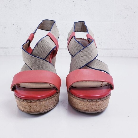 Splendid Kellen Cork Wedge Platform Sandals Sz 8.5 Strawberry Red Elastic Strap - Picture 2 of 9
